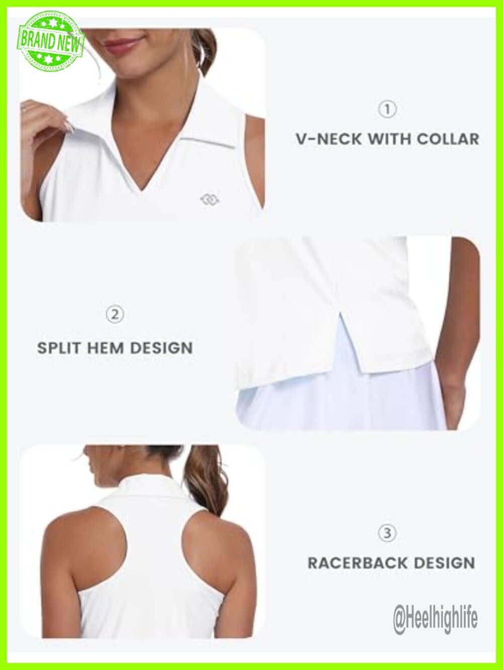 Women's Sleeveless Polo Tank Top Racerback Golf Tennis Athletic Shirt UPF 50+ - Picture 6 of 7